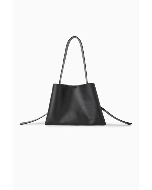 COS Black Folded Leather Medium Shoulder Bag