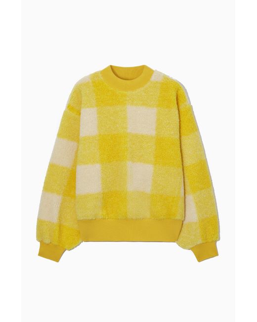 COS Yellow Oversized Checked Teddy Sweatshirt