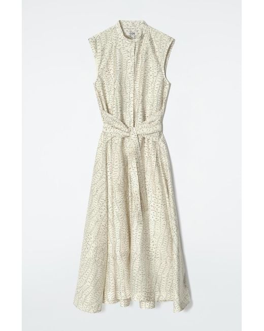 COS White Printed Fluid Tie-Waist Midi Dress