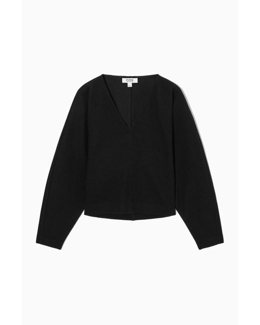 COS Black V-neck Merino Wool Batwing Sweater