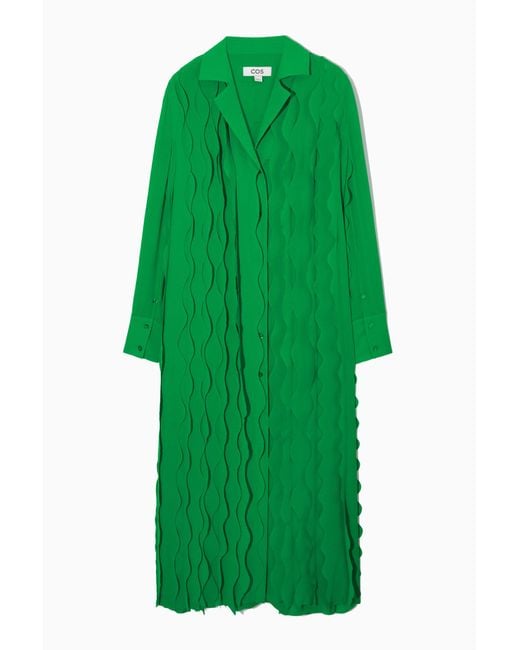 COS Green Ruffled Maxi Shirt Dress