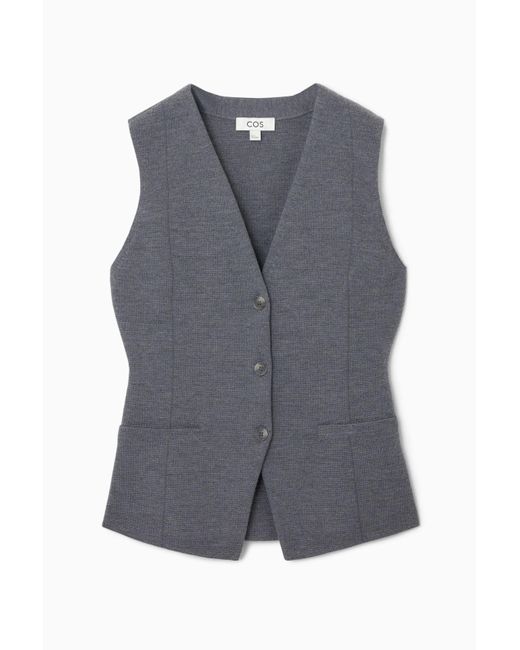 COS Gray Longline Knitted Wool Vest