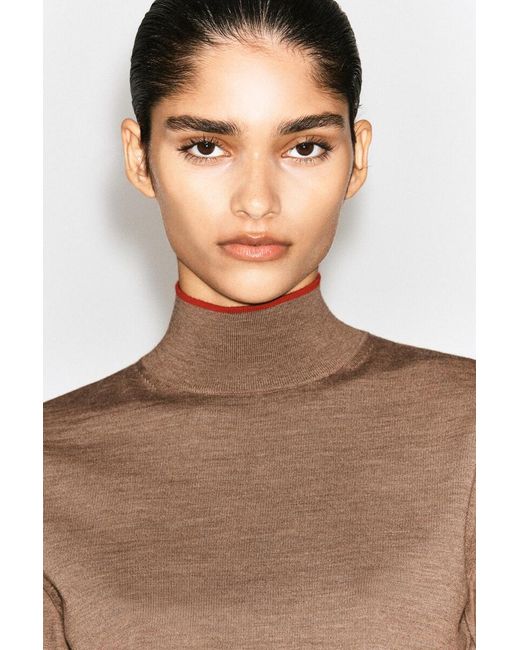 COS Brown Merino Wool Turtleneck Top
