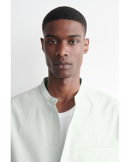 COS White Cotton-Poplin Grandad-Collar Shirt for men