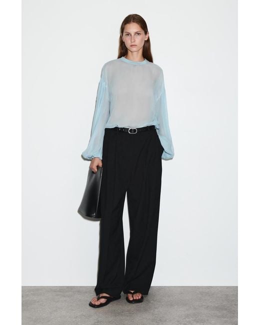 COS Blue Sheer Balloon-Sleeve Blouse