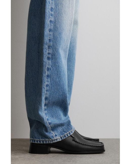 COS Black Square-Toe Leather Heeled Loafers