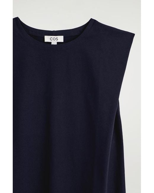 COS Blue Folded-Shoulder Cotton-Jersey Midi Dress