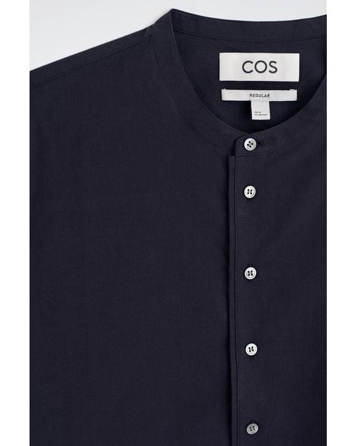 COS Blue Cotton Henley Shirt for men