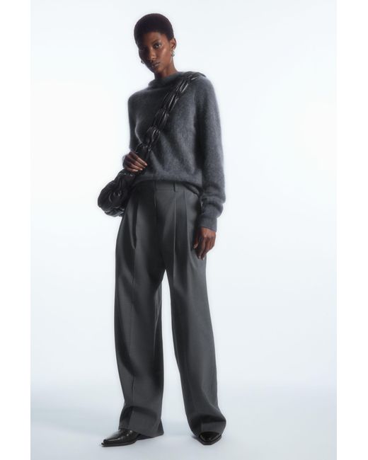 COS Gray Wide-leg Tailored Wool Trousers