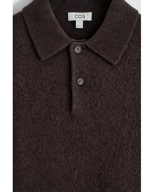 COS Black Brushed-Wool Polo Shirt for men