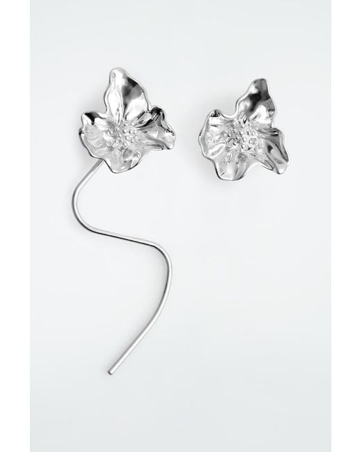 COS Metallic Mismatched Floral Earrings