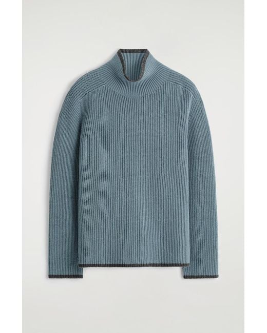 COS Blue Contrast-Tipped Merino Wool-Yak Jumper for men
