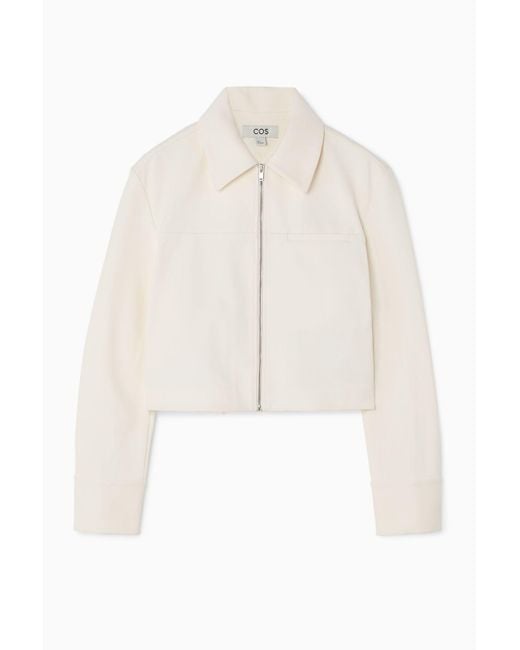 COS White Cropped Twill Zip-up Jacket