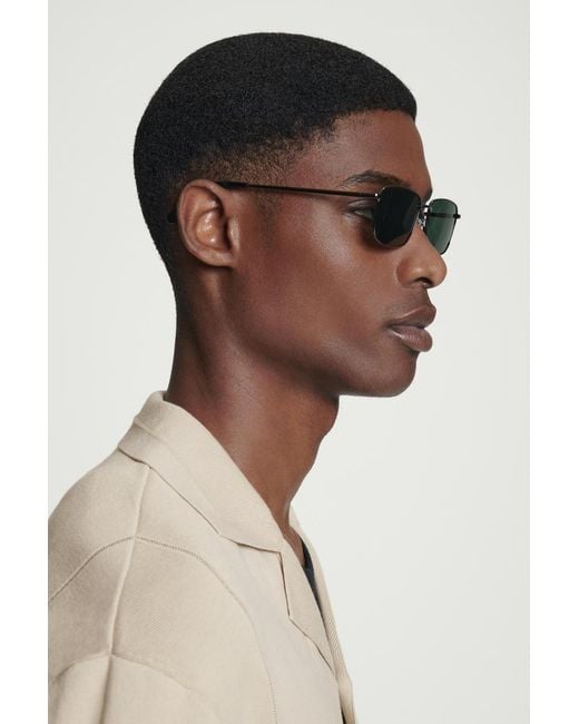 COS Green Rectangle Wire-Frame Sunglasses for men