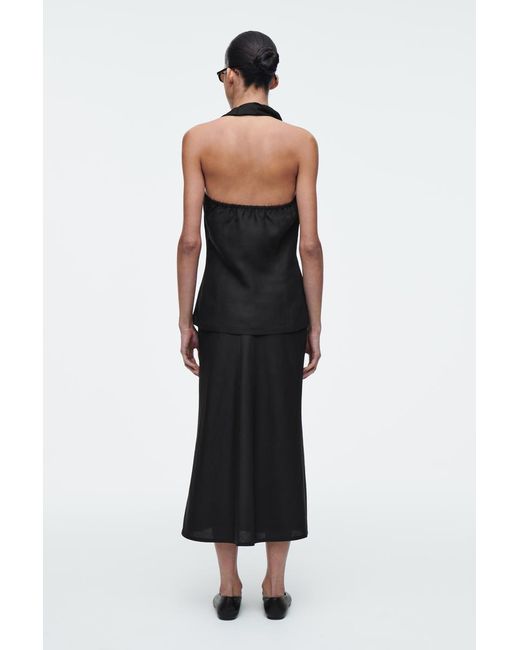 COS Black Linen-Blend Midi Column Skirt
