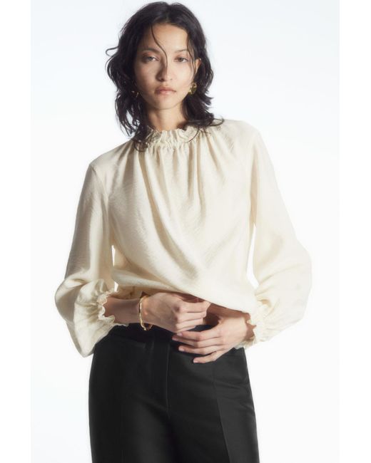 COS White Ruffled High-neck Blouse