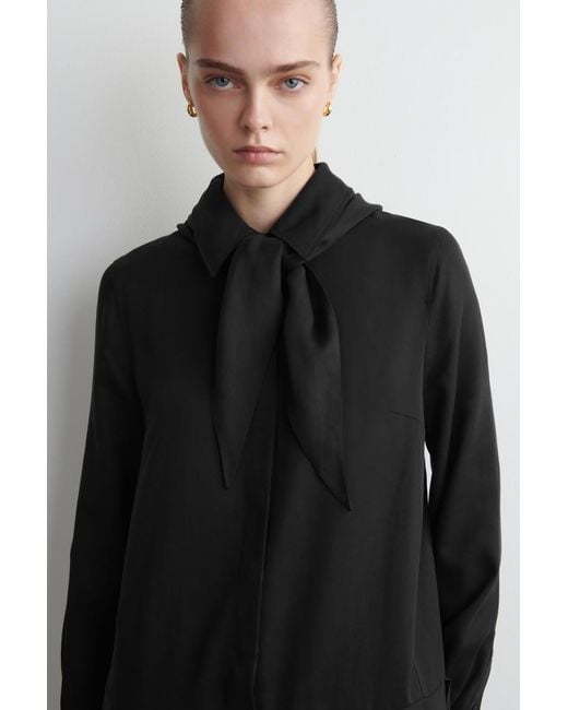 COS Black Scarf-Detail Dropped-Waist Mini Dress