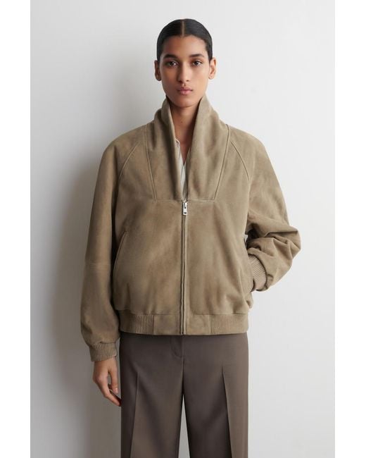 COS Natural Shawl-Collar Suede Bomber Jacket