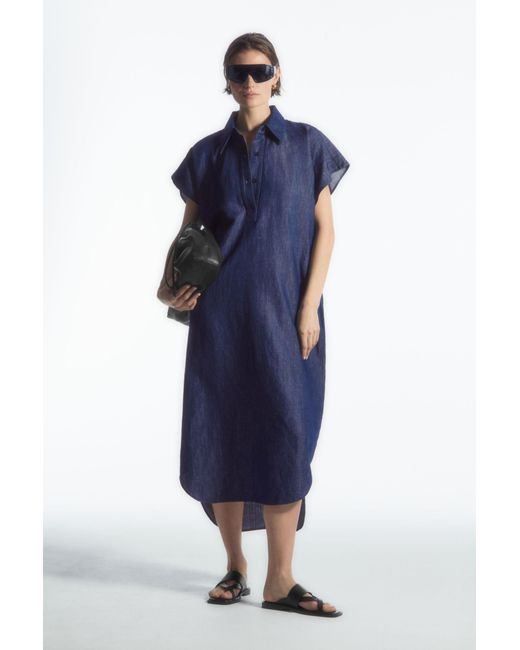 COS Blue Oversized Denim Midi Shirt Dress