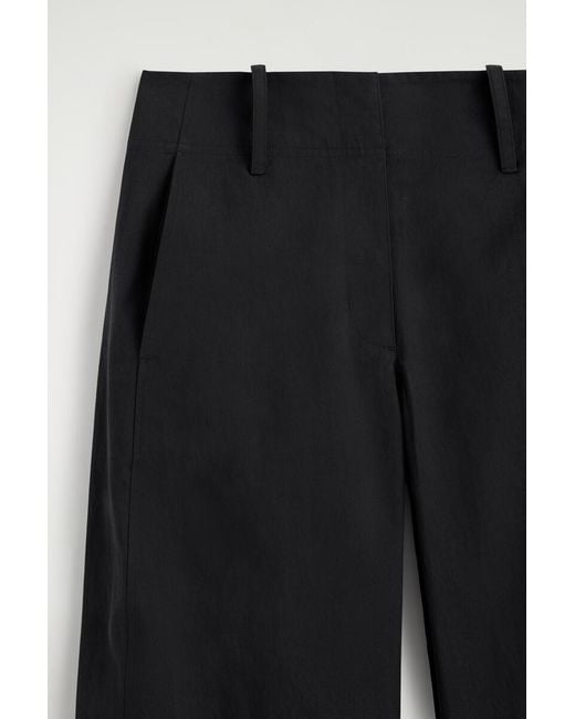COS Black Barrel-Leg Pima Cotton Trousers