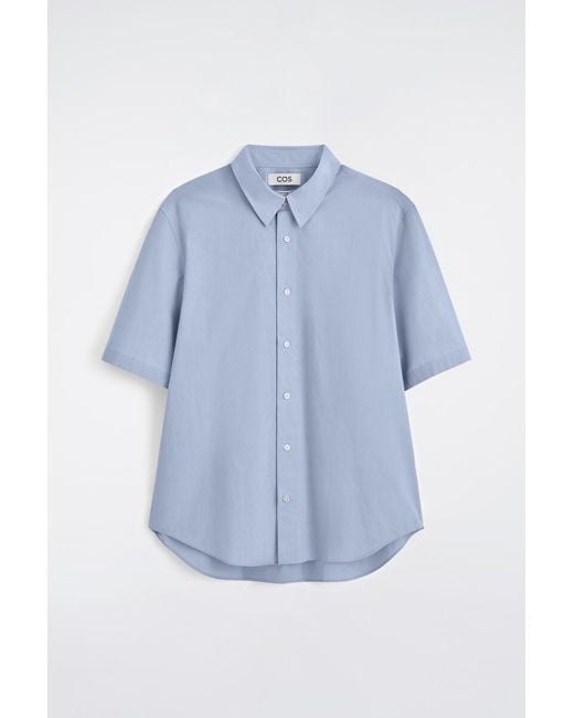 COS Blue Relaxed Cotton Short-Sleeved Shirt for men