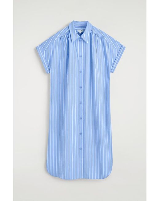 COS Blue Striped Short-Sleeved Cotton Shirt Dress