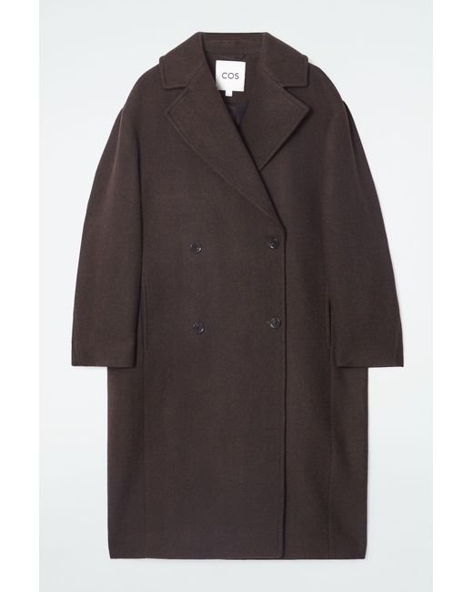 COS Double breasted Wool herringbone Coat in Brown Lyst UK