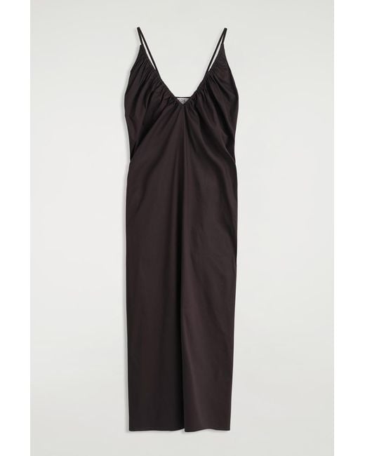 COS Black Gathered V-Neck Maxi Dress
