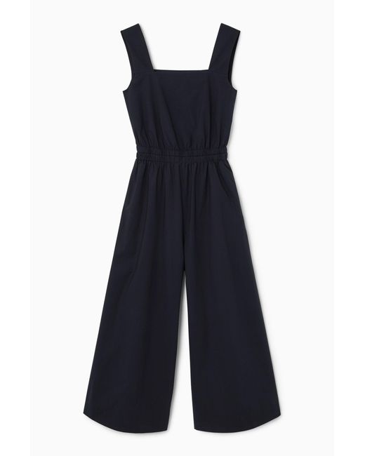 COS Blue Gathered Open-back Jumpsuit