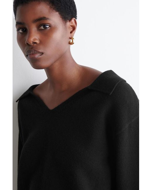 COS Black Merino Wool Polo Sweater