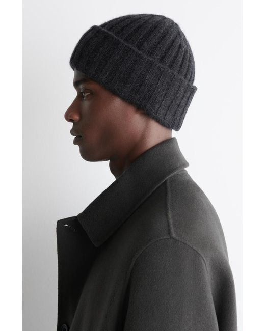 COS Black Chunky Ribbed Cashmere Beanie for men