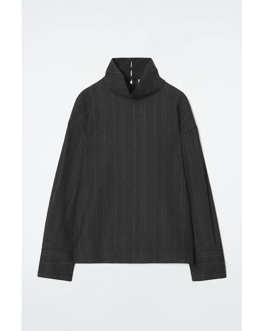 COS Black Pinstriped Funnel-neck Blouse