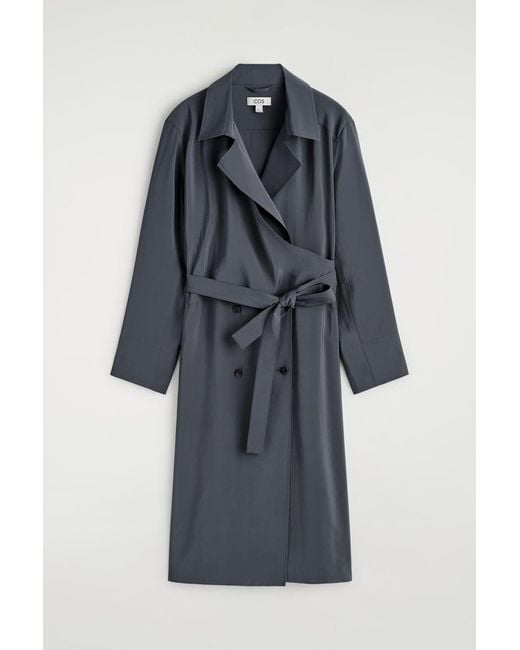 COS Blue Belted Trench-Detail Midi Dress