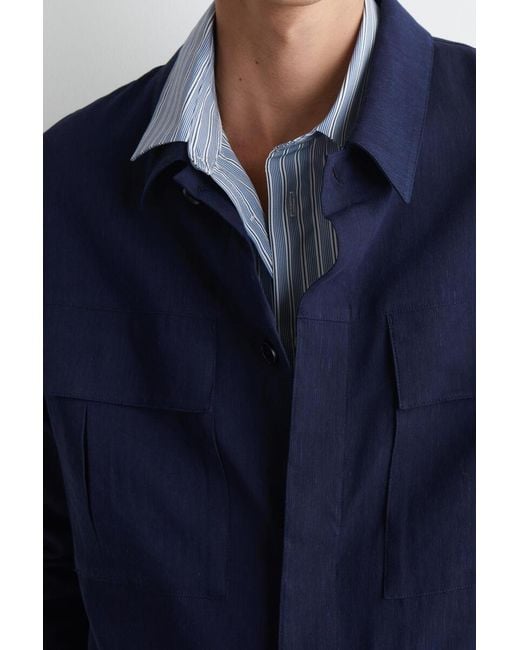 COS Blue Relaxed Linen Utility Overshirt for men