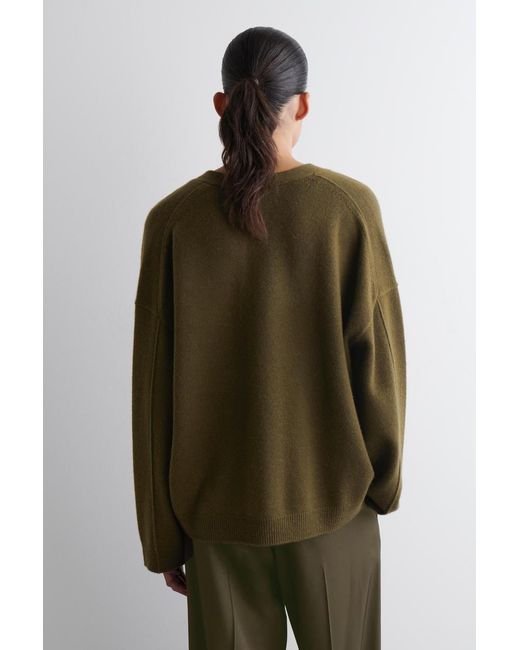 COS Green Cashmere V-Neck Cardigan