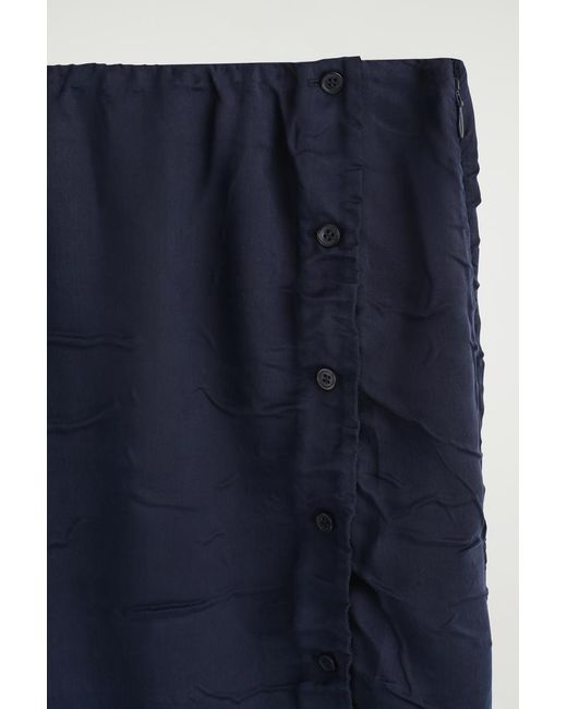 COS Blue Gathered Crinkled Midi Skirt