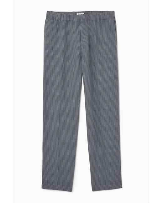 COS Gray Straight-leg Elasticated Linen Pants for men