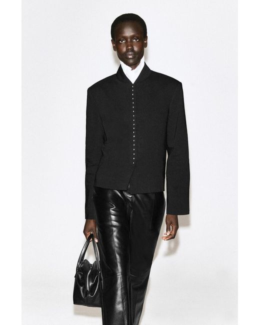 COS Black Stud-Detail Cropped Linen Blazer