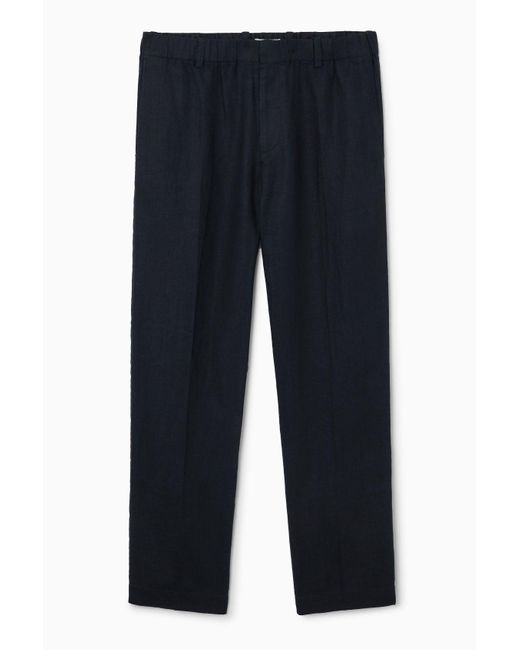 COS Blue Straight-leg Elasticated Linen Pants for men