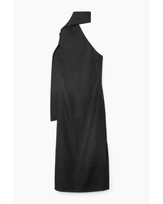 COS Black Scarf-detail Linen Dress