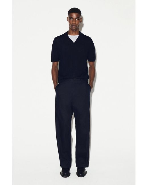 COS Blue Open-Collar Merino Wool Polo Shirt for men