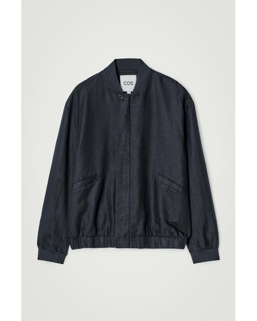 COS Blue Linen Bomber Jacket for men