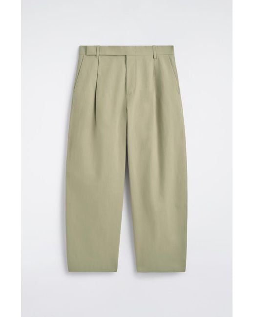 COS Green Cotton-Linen Relaxed-Fit Barrel-Leg Trousers for men