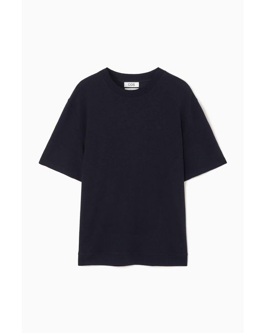 COS Blue Short-sleeve Cotton-blend T-shirt for men