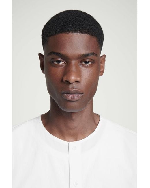 COS White Collarless Pima Cotton Shirt for men