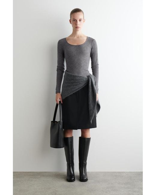 COS Gray Merino Wool Scoop-Neck Top