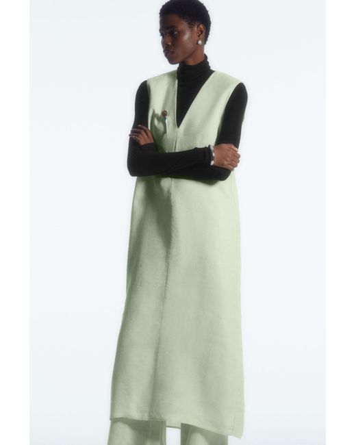 COS Green V-neck Linen-blend Dress