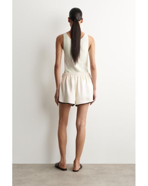 COS White Contrast-Piped Satin Track Shorts