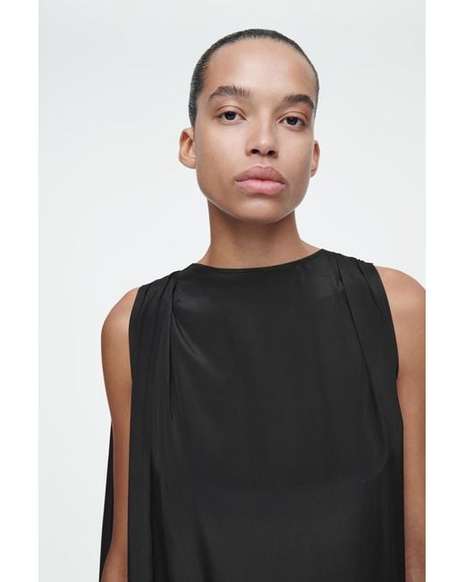 COS Black Draped Bubble Midi Dress