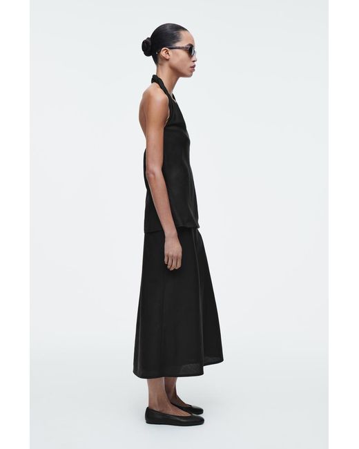 COS Black Linen-Blend Midi Column Skirt